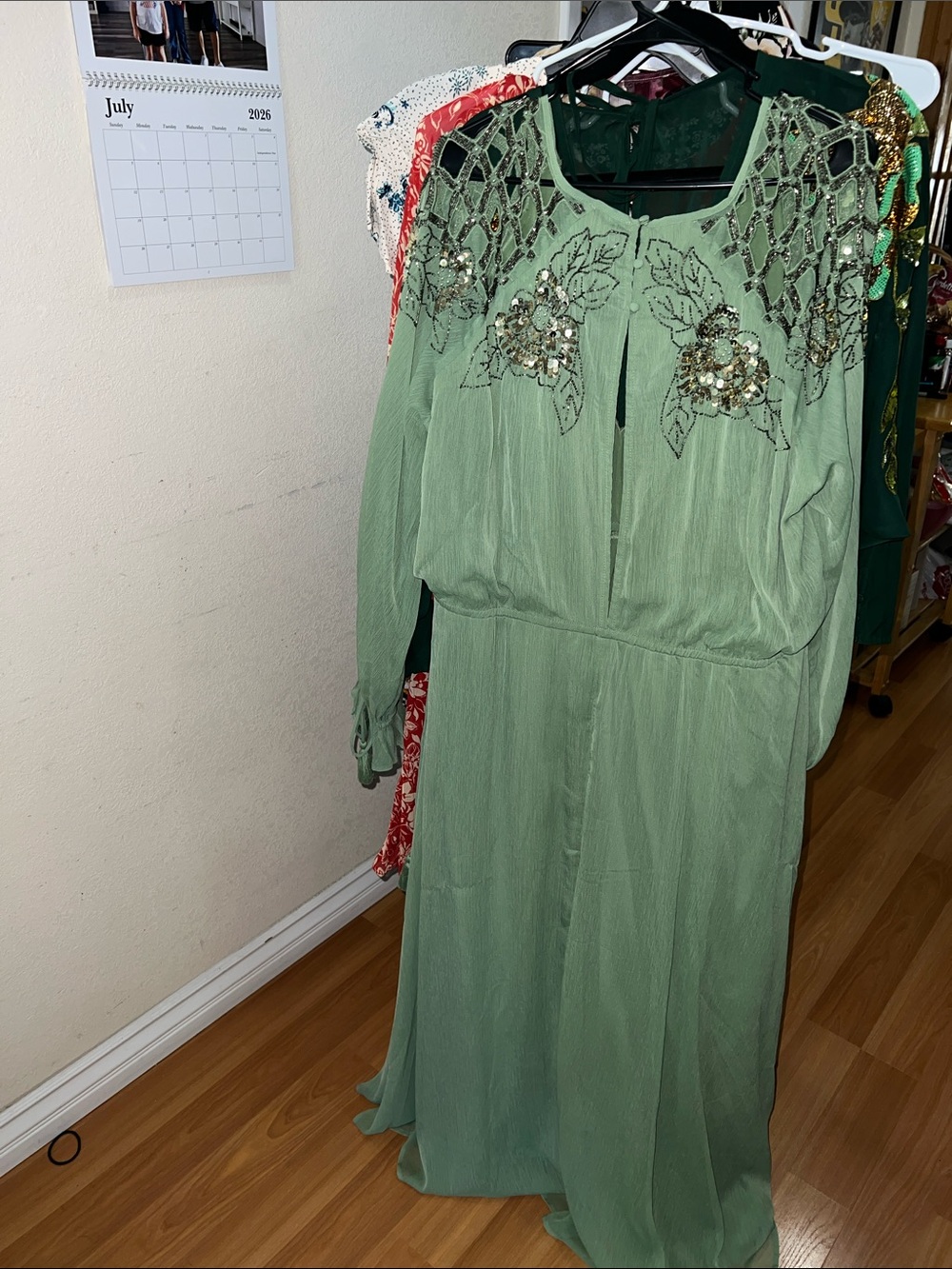 ASOS Curve Light Green Embellished V-Neck Maxi Dress - Picture 5 of 7